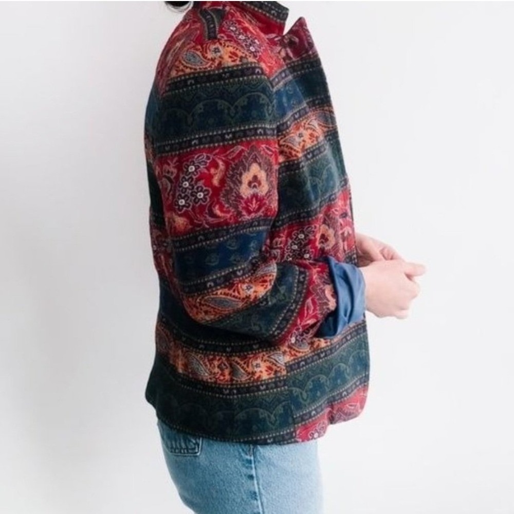 Napa Valley Vintage Tapestry Paisley Blazer Jacket Red Blue Floral Print Size 14 - Picture 6 of 7